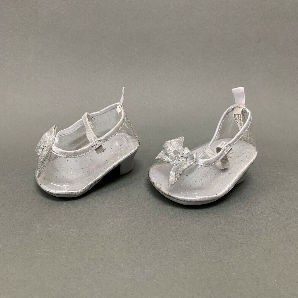 Build a Bear BAB Glittery Clear High Heels Shoes Silver‎ Bows